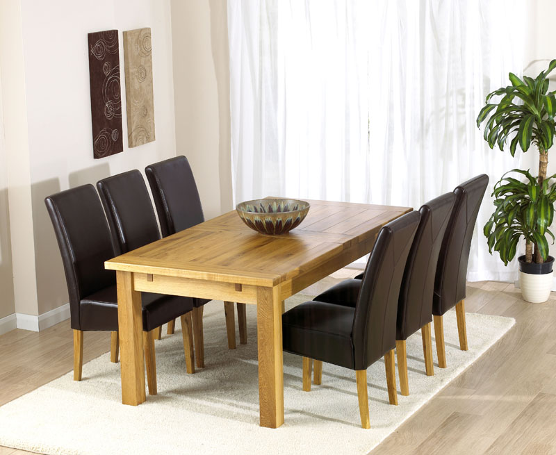 Rochester Oak Extending Table plus 6 Leather Chairs - Rochester - Click Image to Close
